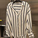 ZARA 💕💕 Satin Effect Oversized Top ~ Navy Blue and White Striped Print XL Photo 9
