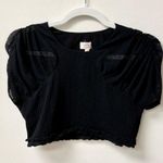 Camila Coelho NWOT Amorazo Puff Sleeve Lettuce Hem Crop Top Black Women's Size S Photo 2