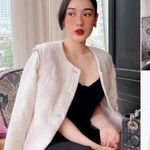 ZARA NWT Pronounced Shoulder Textured Jacket in Ecru Cream size S Photo 0