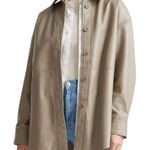 Quince NWT Sheep Leather Button Front Shirt Jacket Women’s XS In Mushroom Photo 0