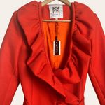 Milly Flame Red Ruffle Front Belted Knee-Length Coat Size 4 NWT Photo 3