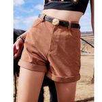 Romwe Brown High Rise Corduroy Rolled Cuff Shorts 4 Photo 0