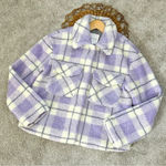 Avec Les Filles Plaid Faux Fur Shearling Teddy Trucker Jacket Lined Chic Purple Photo 3