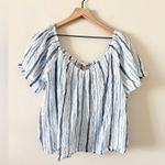 Loft  Sweetheart Neck Cotton Blend Top in Blue Multi Stripe - Size XL Photo 2
