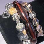 Lot of 3 Silver Tone Glass Beads Plastic Beaded Stretchy Bracelets Photo 1