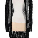 Minnie Rose  Black & Grey Metallic Knit Crochet Open Front Cardigan Size M Medium Photo 0