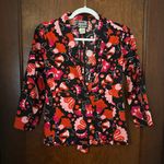 Anni Kuan Floral Printed Signature Tie Waist Blazer XS Black Photo 1