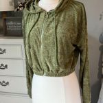 Cloud Chaser  Hoodie Olive Green Soft Comfy Zip Jacket Cropped Womens Small New Photo 3