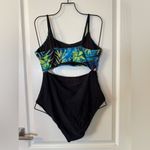 Pink Queen Women's One Piece Swimsuit Spaghetti Strap Floral Black Monokini L Size L Photo 3