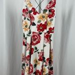 Women's 1X Floral V Neck Crisscross Strap Open Back Mini Dress Watercolor Summer Red Photo 0