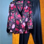 Halston Floral Satin Lounge Set Black Size M Photo 0