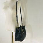 Nine West Soft Leather Black Handbag w Large Brass Gold Handles & Optional Strap Photo 5