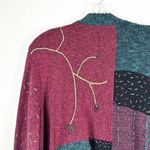 Sigrid Olsen  Sport Medium Petite Cardigan Sweater Beaded Metallic Green Red 1321 Photo 7