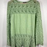 Piazza Del Tempo Lace Top Linen Blend Long Sleeve Crochet Detail Green Blouse XL Photo 0