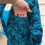 Vintage 90s Paisley Jersey tank shirt overlay dress teal black LARGE? Blue Photo 6