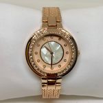 Women’s gold tone quartz analog watch rhinestones 36mm round links band running Photo 0