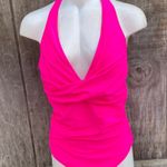 Hot Pink Halter Neck One Piece Swimsuit Ruching Slight Tummy Control Size Large Photo 0