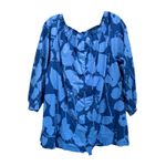 Charter Club  Blue Floral 3/4 Sleeve Button Up Blouse Size 18W Scoop/Tie‎ Neck Photo 5