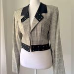 Vintage ‘90s Dawn Joy Greige & Black Gold Studded Cropped Lightweight Blazer Gray Size 6 Photo 1
