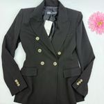 ZARA Double Breasted Blazer With Shoulder Pads Blogger’s Favorite Black Photo 6