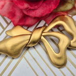 Monet  Signed Brooch Pin Brushed Gold Tone Elegant Graceful Ribbon 3" Stunning Photo 0