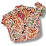 JODIFL  Boho Printed Satin Button Up Blouse Shirt Orange Multi Large Photo 12