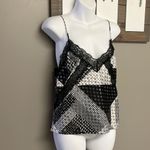 Victoria's Secret Victoria’s Secret Lace And Blk/Wht/Silver Patchwork Pattern Adjustable Cami- Med Photo 2