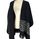 Rachel Roy Fleece Reversible Poncho Black & Ivory Leopard/Solid Black Photo 3