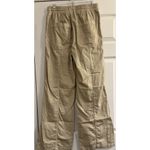 Free People  Drawstring Denim Track Pants Sz Small Khaki Wide Leg High Rise EUC Photo 3