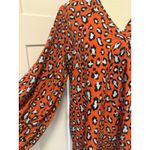 Edge  Animal Print Rust Orange Blue V Neck‎ Blouse Size Large NWOT Photo 2