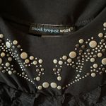 Saint Tropez West  Black Studded & Beaded Ruffled Blouse Photo 1