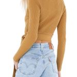 MINKPINK Phrada Ribbed Knit Wrap Cropped Cardi Top Gold Medium Photo 1