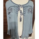 Knox Rose Sage Green Cardigan Jacket Embroidered Boho Tassel Sz M Crochet Trim Photo 1