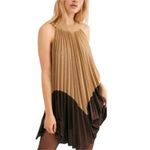 Free People  Pleated Love Metallic Mini Dress Gold Brown Large L  NWT Photo 7