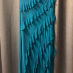 PRETTYGARDEN Strapless Teal Ruffle Maxi Dress | Formal Evening Wedding Guest Photo 1