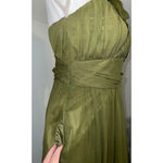 Women's 100% Silk COREN MOORE Olive Green One Shoulder Dress Size 4 Photo 3