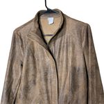Chico's  Moto Jacket Womens‎ Size 4/6 Brown Distressed Faux Suede Lace-Up Cuffs Photo 1