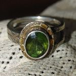 Sterling Silver Green Gemstone Ring Size 8.5 Intricate Band Design Photo 11