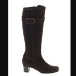Cole Haan Heeled Boots 5.5 Women Oriana Suede Chocolate Brown Luxury Luxe Buckle Photo 2