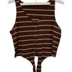 American Eagle  Brown White Pink Stripe Button Front Tie Tank Top Size Large Photo 1