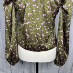 Lush Clothing Lush Feel So Lucky Satin Long Sleeve Romantic Blouse Size S Green Pink Photo 9