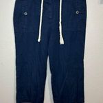 Sandro navy blue cotton cropped capri pants with rope belt women’s size 10 Photo 0