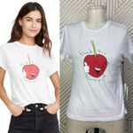 AGOLDE T-Shirt Tee Thank You Cherry Much Fruit Print Short Sleeve White Size XS Photo 1