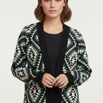 Bear Dance Cardigan Sweater Womens Small Green White Black Patterned Aztec Photo 0
