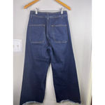 ZARA Woman High Waist Wide Leg Crop Jeans Dark Indigo Raw Hem Rigid Denim Size 1 Photo 5