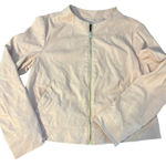 Tahari  Rose Parade Faux Leather Jacket Moto Light Pink Gold Tone Zipper Sz L NWT Photo 0