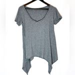 LNA Heathered Gray Y2K Asymmetrical Hem Short Sleeve Cotton Tee, Size Large Photo 7