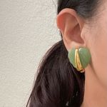 Unsigned Unique Vintage Molded Leaf Lucite Faux Jade Gold Photo 2