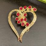 Vintage Gerry’s Signed Gold Heart with Red Stones Valentine’s Brooch Photo 1