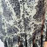 Hinge  Long Sleeve Relaxed Floral Drop Waist Mesh Shoulder Dress Green Black S Photo 5